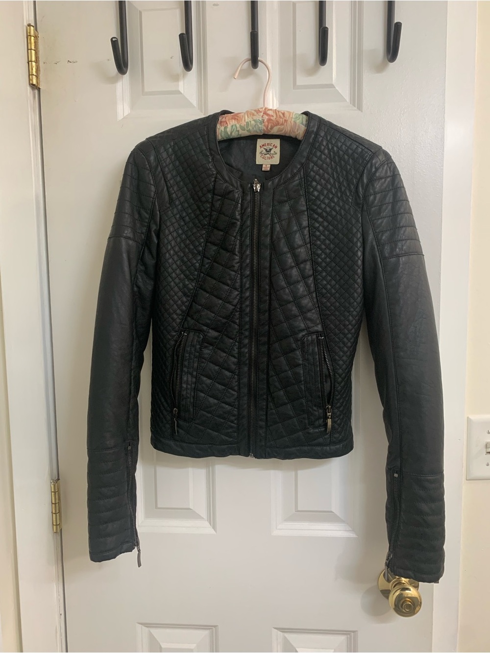 Women's Black Quilted Leather Moto Jacket by